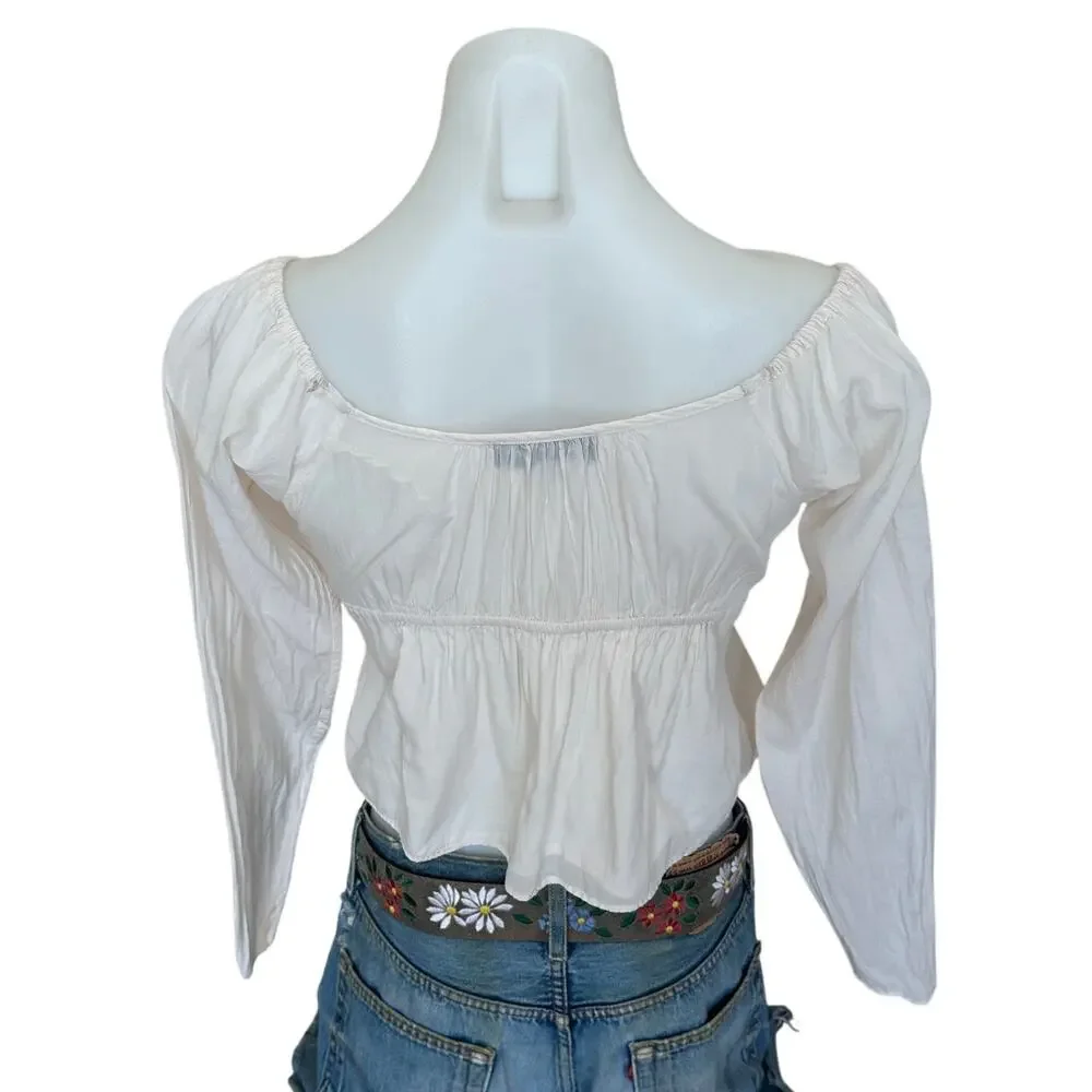 Something Navy Cream Peasant Top XS Milkmaid Pirate Prairie Crop Designer $135 - Picture 8 of 9